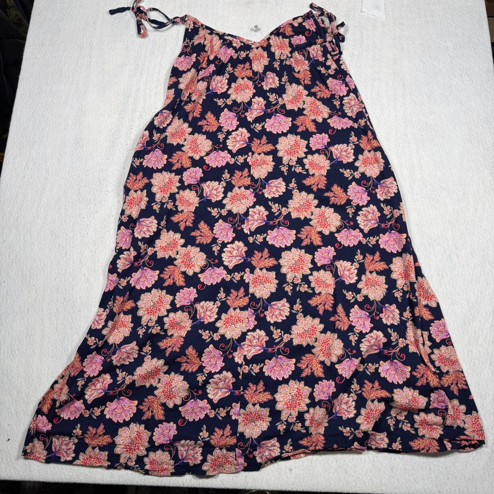 Navy Blue Floral Paisley Tie Shoulder Midi Dress with Pockets Sleeveless Boho